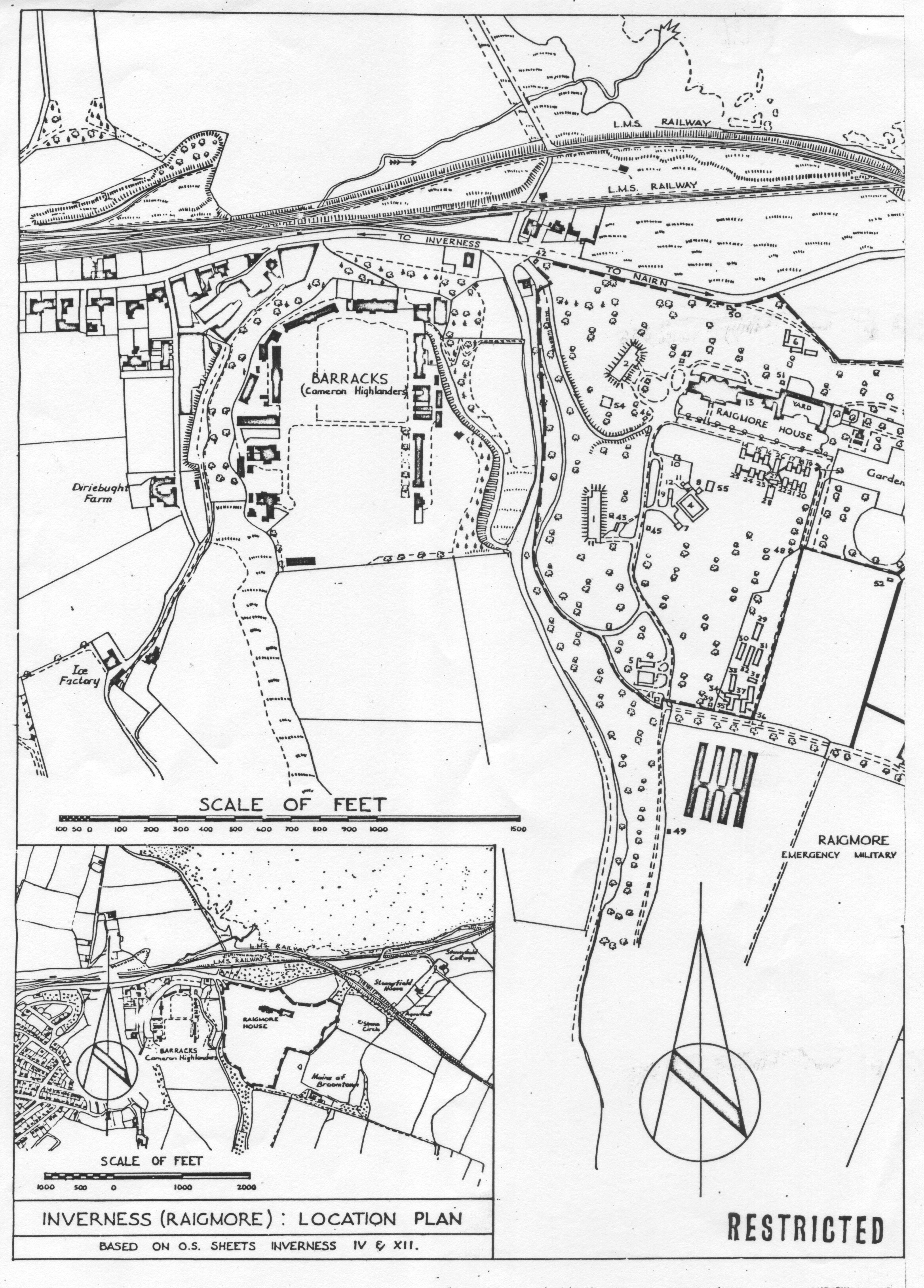 1940s restricted map Raigmore bunker and barracks